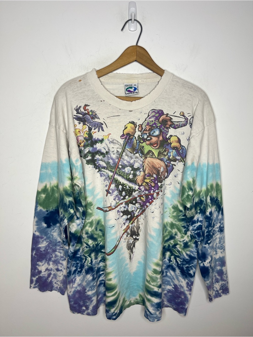 Vintage 1996 Liquid Blue Grateful Dead Skiing Bear Tie Dye L/S XL